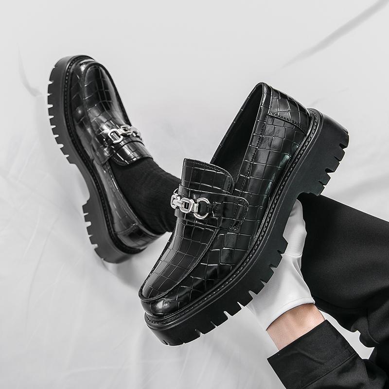 Fashion All-match Casual Luxury Brand Men Platform Loafers Leather Men Dress Shoes Round Head Moccasins Breathable Slip On Driving Shoes