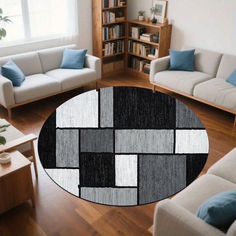 Geometric collage style Flannel-printed round floor mats are slip-resistant Suitable living room bedroom terrace garden carpets