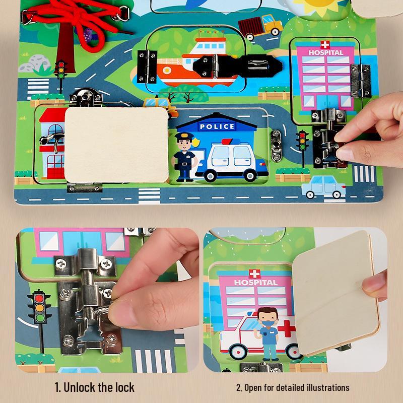 Montessori Busy Board Educational Toy for Toddlers - Lock Picking Dollhouse for Ages 1 and Up