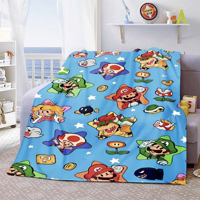 Super Mario Printed Flannel Blanket Soft Polyester Lightweight Throw Blanket for Bed Sofa Couch Home Decor -QJY