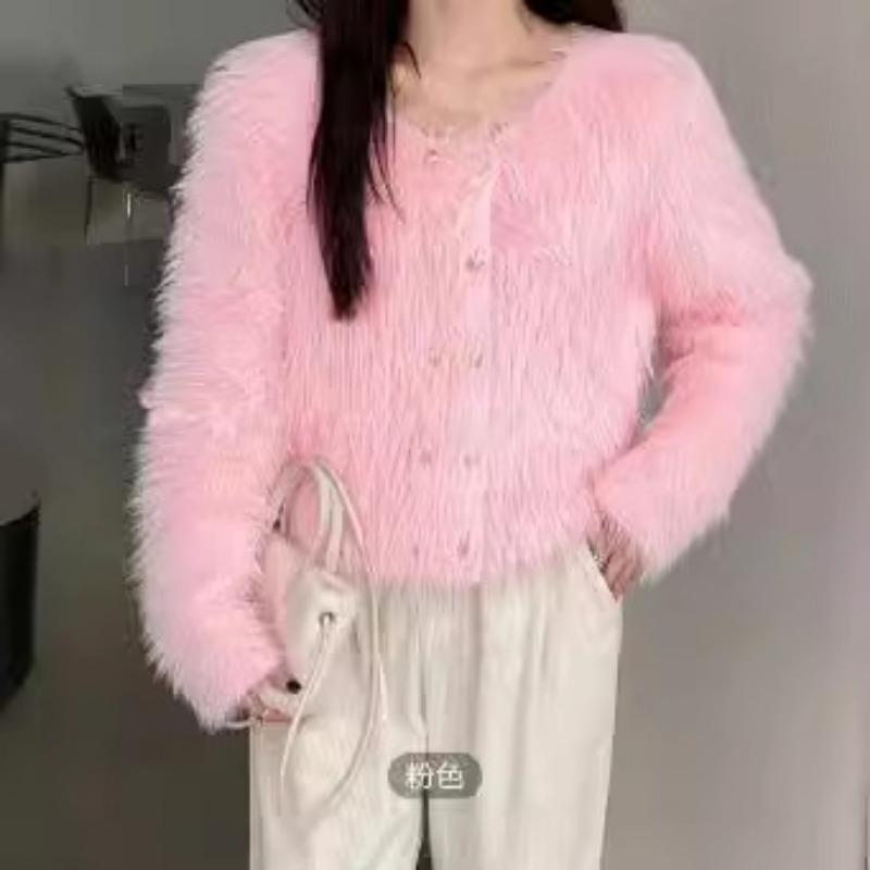 Autumn and winter soft waxy imitation mink fleece short sweater knitted sweater soft waxy fluffy gentle celebrity cardigan