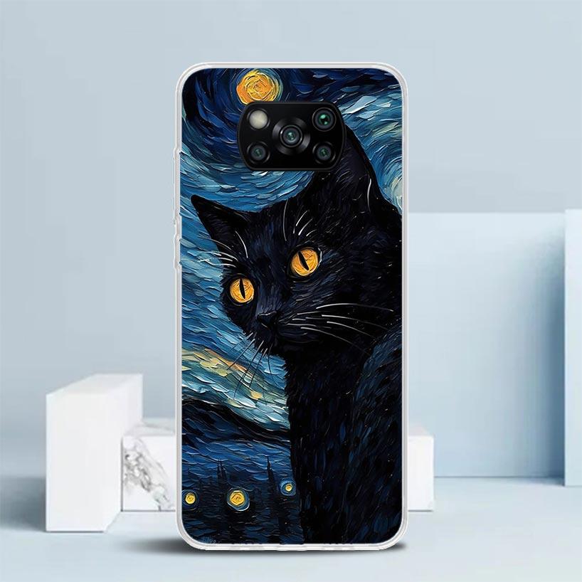 Cartoon Cute Black Cat Phone Case For Xiaomi Poco F7 Ultra X5 X6 X7 Pro M7 Redmi 15C 15 13C 13 12C 12 10C 10 10A 9 9C 9A 9T Cove