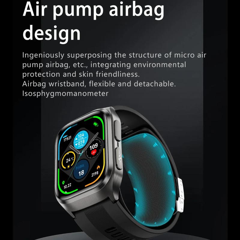 2026 New Airbag AirPump Blood Pressure ECG Uric Acid Blood Fat Blood Oxygen Heart Rate Temp Health Precise Diagnosis Smart Watch