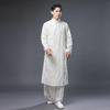 Men's Retro Ethnic Chinese Stand Collar Frog Button Long Gown Overcoat
