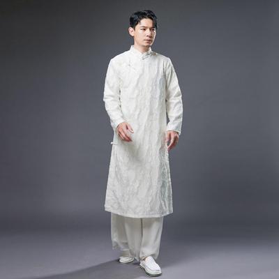 Manteau Long Rétro Ethnique Chinois à Col Mao et Boutons Grenouilles pour Homme