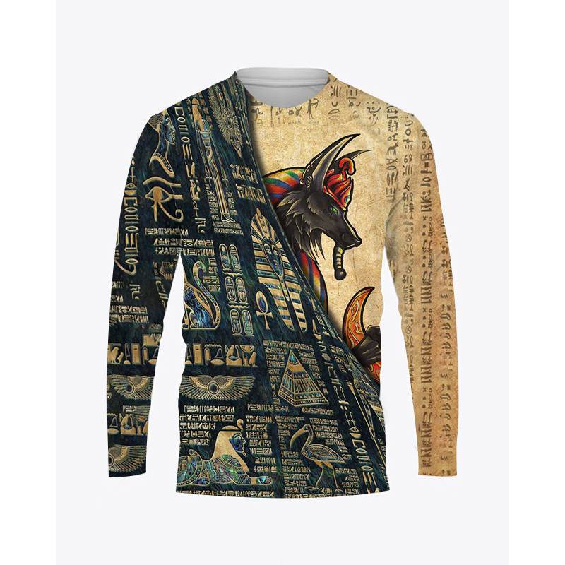 Ancient Egyptian Horus Print Men's O-Neck T-shirt Casual Long Sleeve Oversized Pullover Fashion Tops Women Clothing