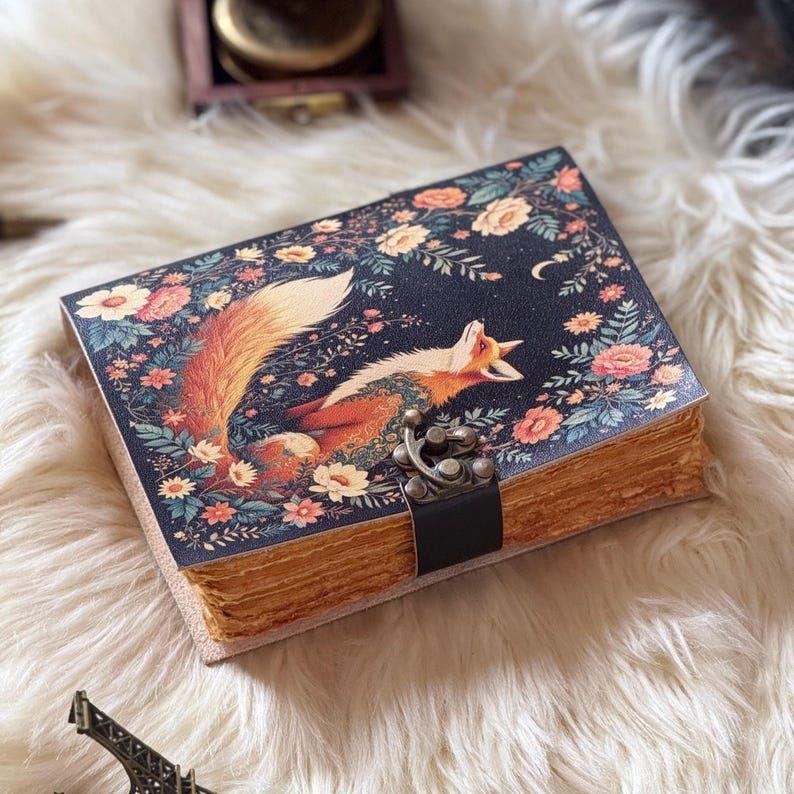 Fox Leather Grimoire Journal: Vintage Book of Shadows, Deckle Edge Paper
