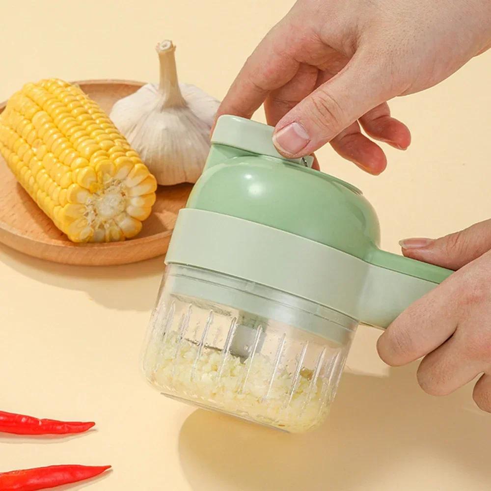 4In1 Multifunzionale Elettrico Taglierina di Verdure Affettatrice Aglio Fango Masher Aglio Chopper Taglio Premendo Mixer Fetta di Cibo