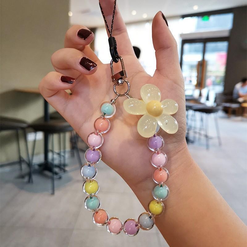 Colored Bead Petal Keychain Anti-lost Bracelet, Phone Case Wrist Strap, Car Key Chain, Cute Phone Accessory