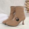 Winter New Metal Buckle Decorative Stiletto High Heels Fashion Boots Side Zipper Anti slip Wear resistant High Heels