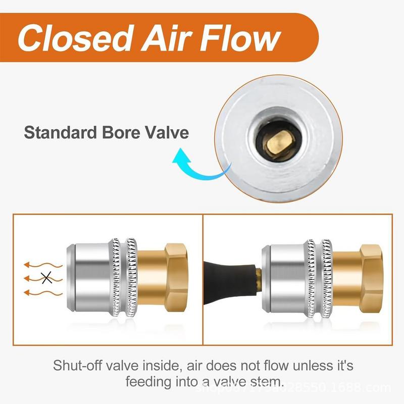 Brass Locking Tire Air Chuck Closed Flow Compressor Air Lock On Chuck Tire Inflator Tool With 1/4 Inch Internal Threaded