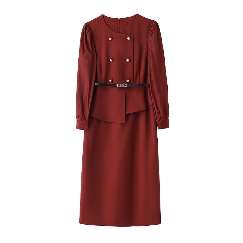 2025 Spring/Summer Women's Elegant Double-Breasted Two-Piece Mid-Length Dress JX2512