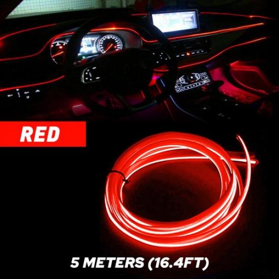 500CM LED Car Interior Decor Atmosphere Wire EL USB Strip Lights Lamp Bulbs Red
