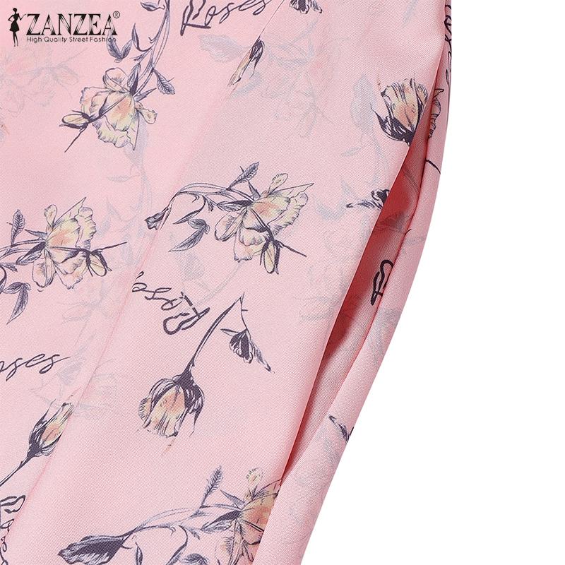 ZANZEA Womens Summer Loose Casual 3/4 Sleeve Print Dress