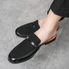New Men's Charm Suede Leather Half Slippers Black Brown Shoes Male Casual Mules Moccasins Breathable Monk Straploafers
