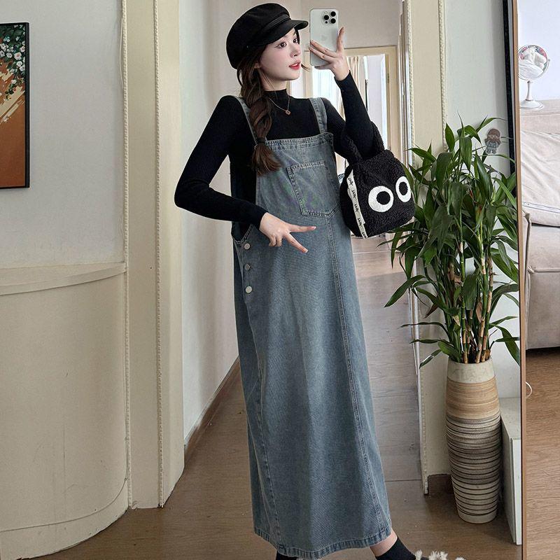 

Осень 2025 Джинсовый комбинезон для беременных больших размеров и комплект платья M (Recommended for 80-115 Jin)