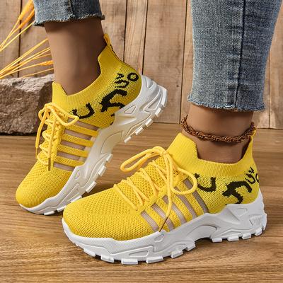 Chaussures de marche pour femmes, confortables, légères et respirantes, à lacets, en maille tricotée, décontractées, à enfiler, pour tennis, entraînement, jogging, course à pied
