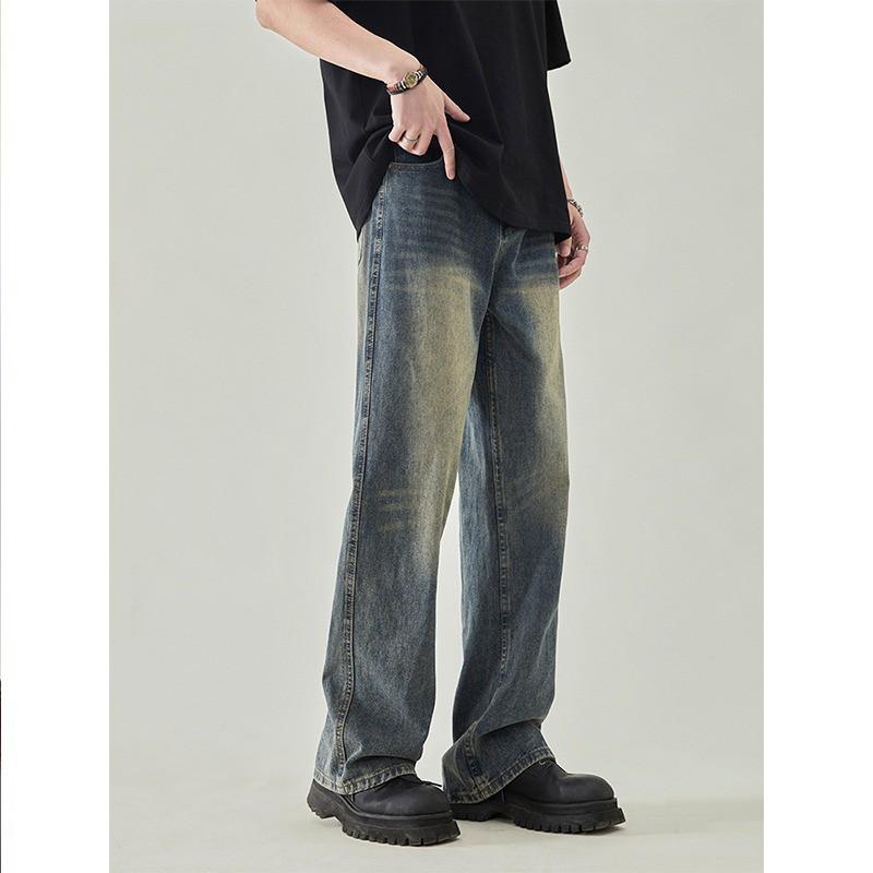 Mens Vintage Washed Straight Leg Jeans Loose Fit Hip Hop Style Casual Denim Pants Teens