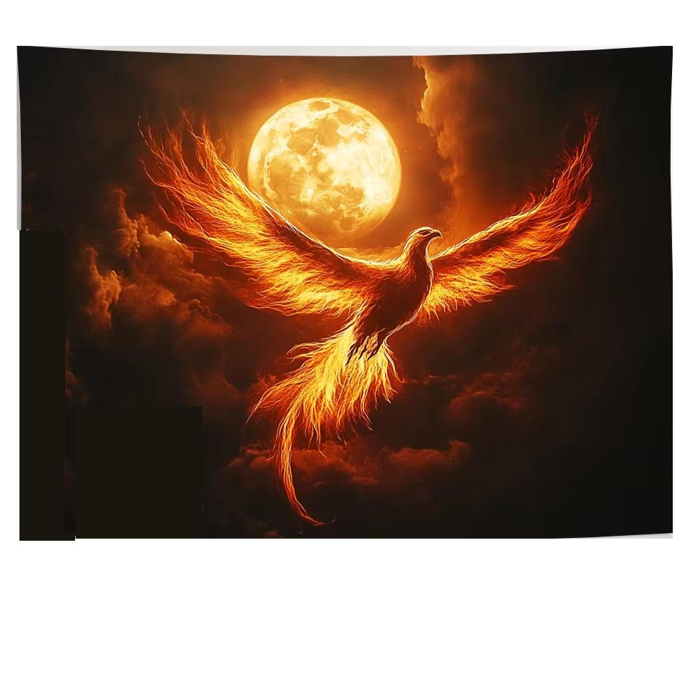 Tapestry s motivem ohnivého fénixe na obláčku Fantasy styl Nástěnná dekorace Estetická domácí dekorace pro obývací pokoj Ložnice