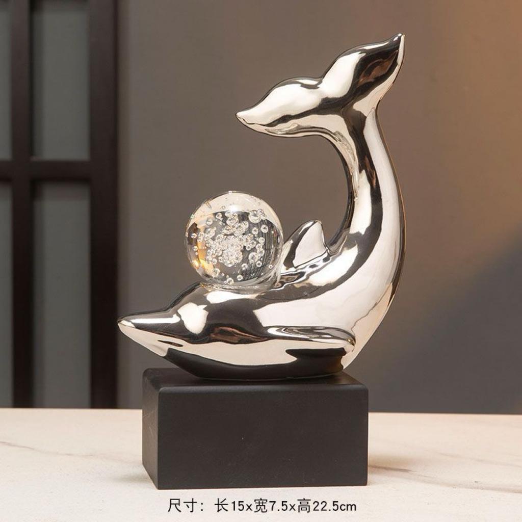 INS Luxury Ceramic Dolphin Figurine, Modern Decorative Ornament for Entryway, Living Room & Study Decor