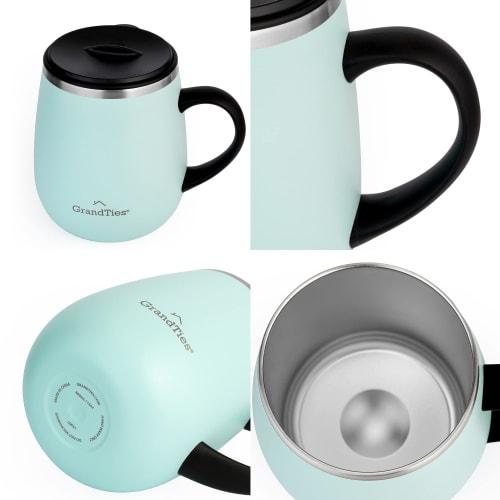 GRANDTIES Premium Vacuum Insulated Mug, 460ml, with Easy-Open Sliding Lid, Stainless Steel Double-Wall Vacuum Insulation, and Insulates Hot and Cold D