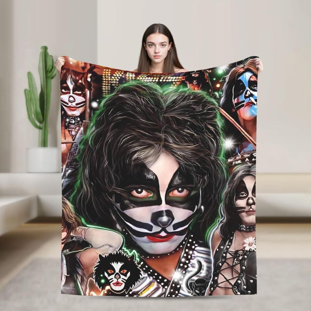 Kiss American Rock Band Blanket  Soft Warm Novelty Plush Throw Blanket For Home Decor Travel Flannel Bedspread Bed Cover