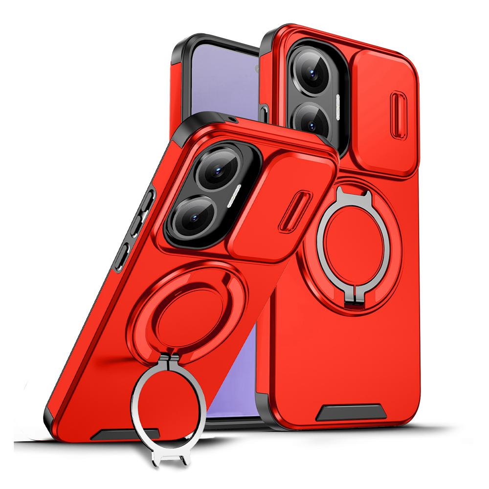 KEYSION 360° Ring Stand Phone Case for Xiaomi POCO F7 Slide Camera Protection Magnetic Shockproof Cover for Redmi Turbo 4 Pro