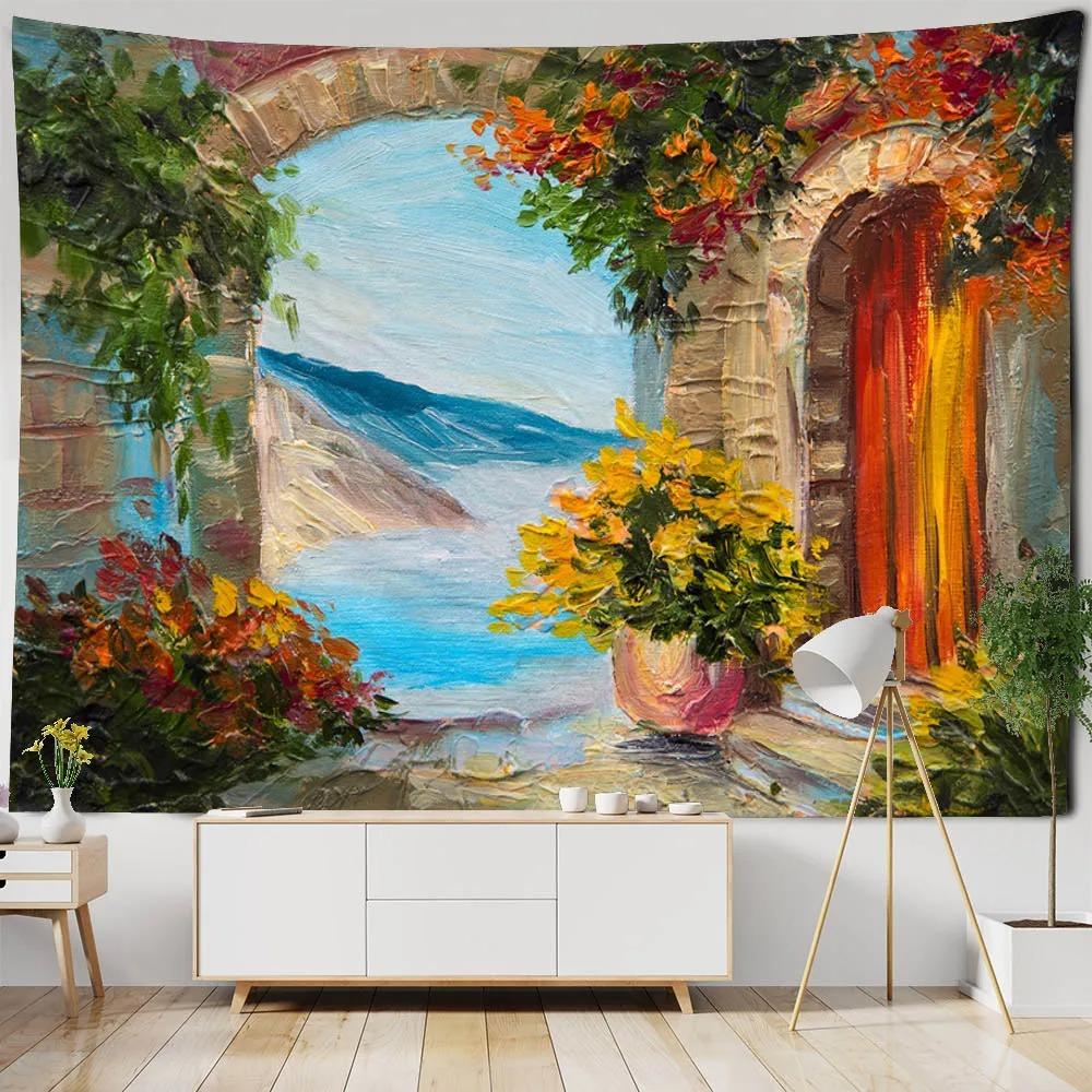 Bedroom living room wall decoration sea view oil painting tapestry European style landscape print background cloth