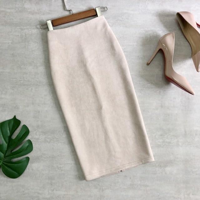 

Осень-зима женские элегантные замшевые юбки-миди с высокой талией однотонная шикарная юбка-карандаш с разрезом сзади XL абрикосовый