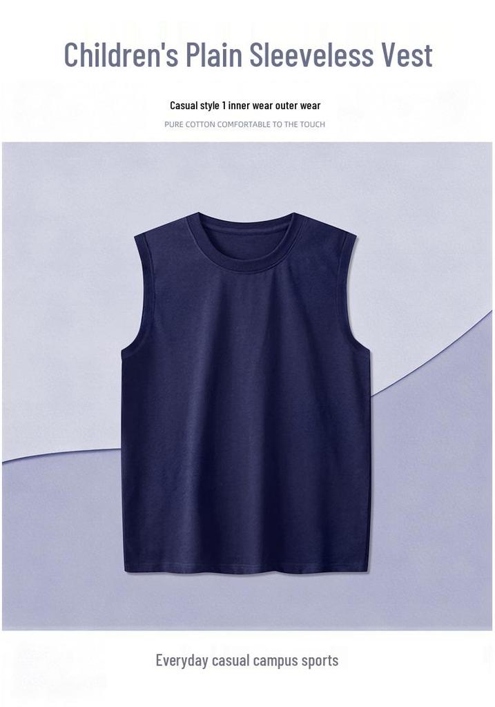 Unisex Kids' 100% Cotton Sleeveless T-shirt with Ribbed Cuffs, 200g 21s
