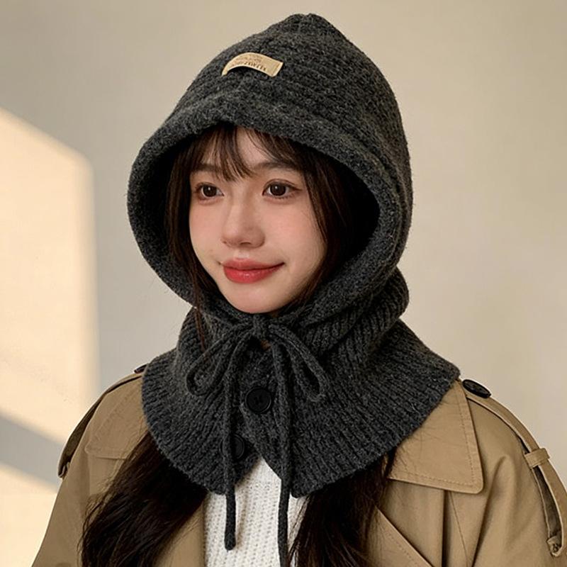 Knitted wool hat warm scarf hat integrated autumn and winter warm ear protection knitted hat