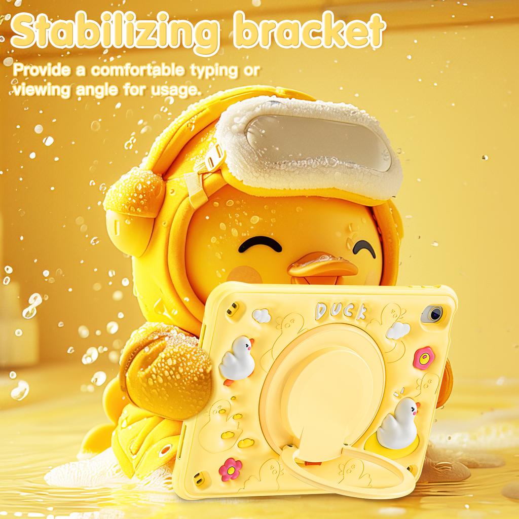 For iPad (2025)/10.9 (2022) Case Cartoon Duck Kickstand PC+Silicone+TPU Tablet Cover
