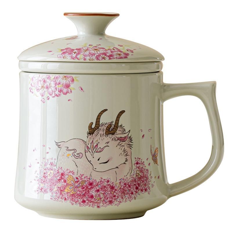 Plant Ash Water Cup Ceramic Cup Tea Separation Tea Cup Home Office Personal Special Drinking Cup with Lid Single Cup