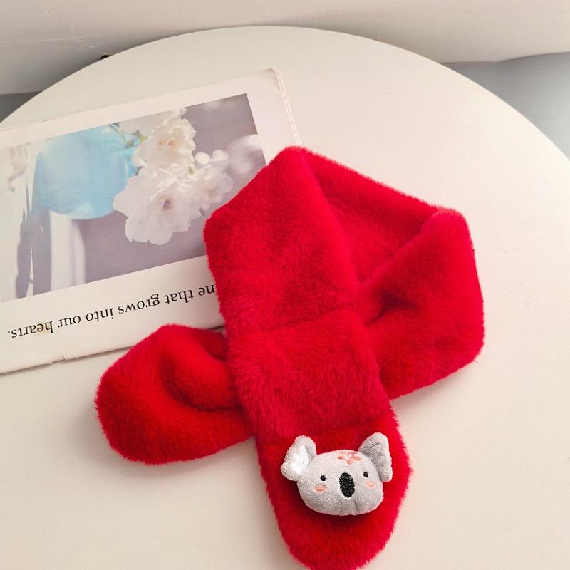New Red Scarf Children's Plush Scarf Winter Boys and Girls Warm Kindergarten Christmas New Year's Day Gift Bright Red