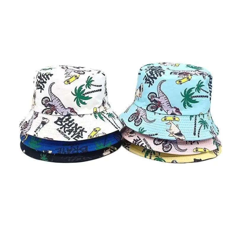 Spring and Summer Polyester Cartoon Print Bucket Hat Outdoor Travel Sun Cap For Child Boy and Girl 76