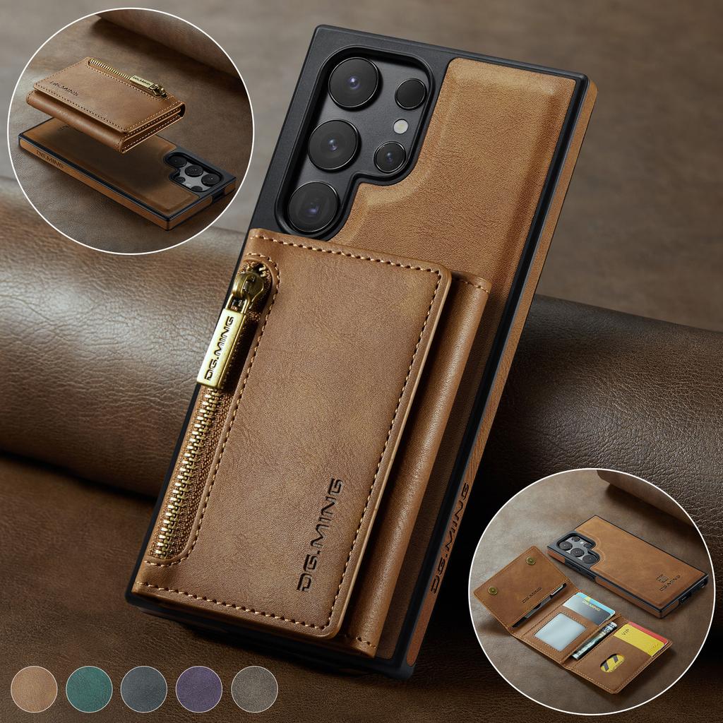 2-in-1 DetaChable Magnetic Leather Wallet Phone Case for Samsung Galaxy S23 24 25 Plus Ultra zipper card slot pocket phone cover
