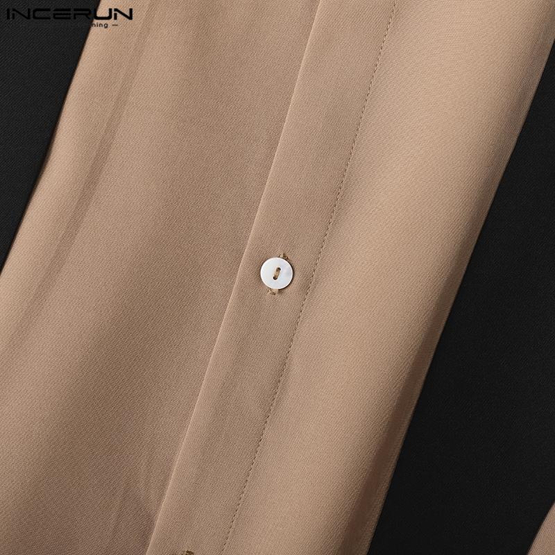 INCERUN Männer Turn Down Kragen Langarm Bogen Knoten Patchwork Tops Casual Lose Shirts