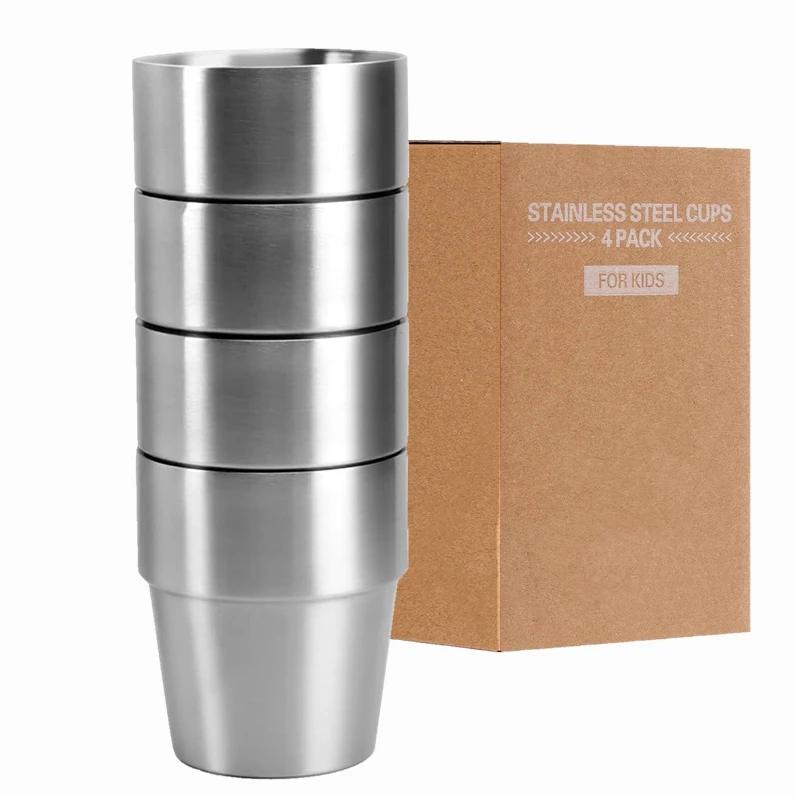 Nerezové kelímky 10oz 6oz Kempingové hrnky 4ks Opakovaně použitelné Prémiové kovové kelímky Dvoustěnné nápojové termosky pro BBQ Domácí nápojové náčiní