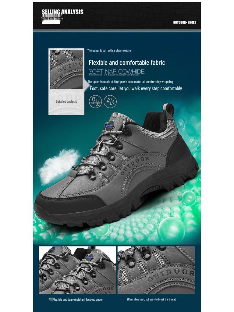 Men's Extra Large Size 49 Leather Hiking Shoes - Low-Top Outdoor Footwear for Autumn & Winter
