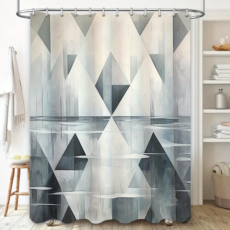 Modern Geometric Bathroom Shower Curtain Elegant White Grey Waterfall Design for Home Decor