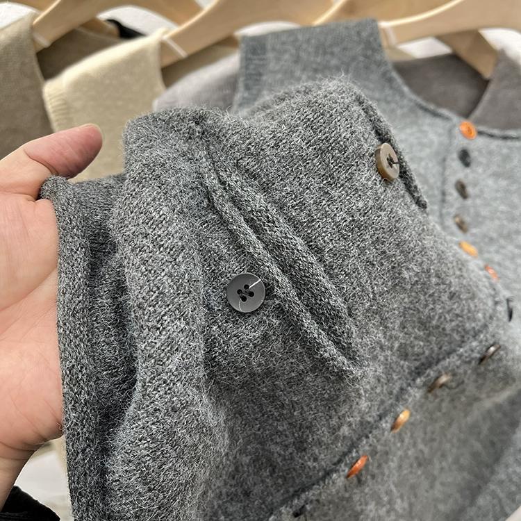 Dimanaf 2025 Høst Dame Knapper Ermeløs Vest Gensere Stil Løs Strikk Casual Genser