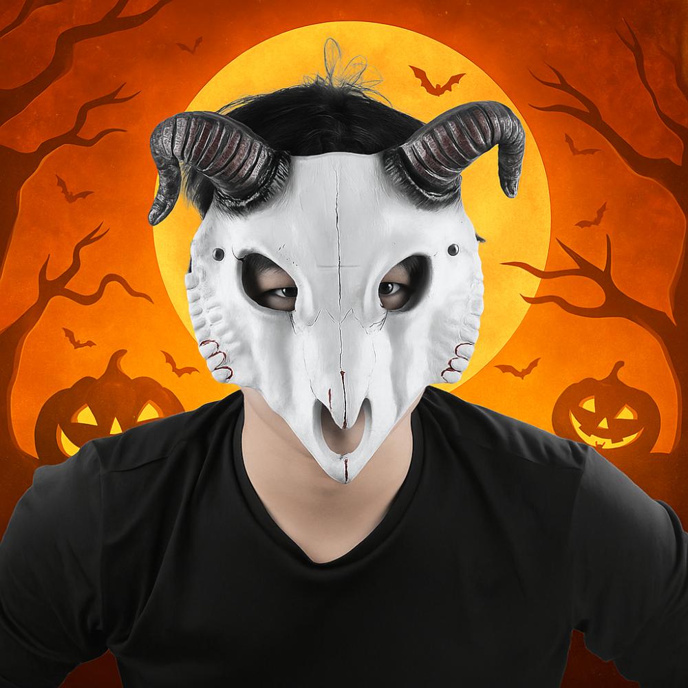 PU Leather Halloween Bloody Skull Mask Antelope Goat Horn Mask Creative Halloween Mask  Women Men