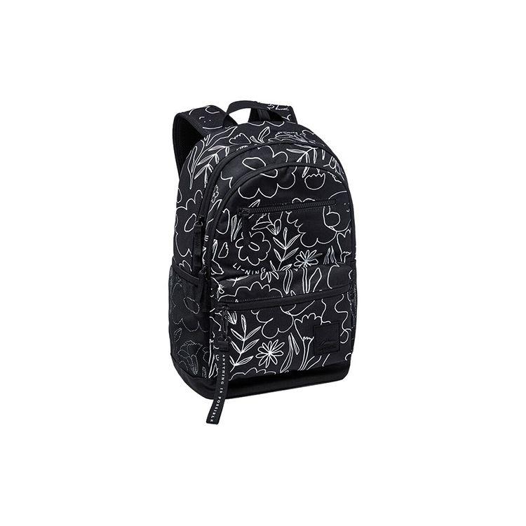 Li Ning Sports Lifestyle Series All Over Print Polyester Backpack Unisex Backpacks Black ABST155-1