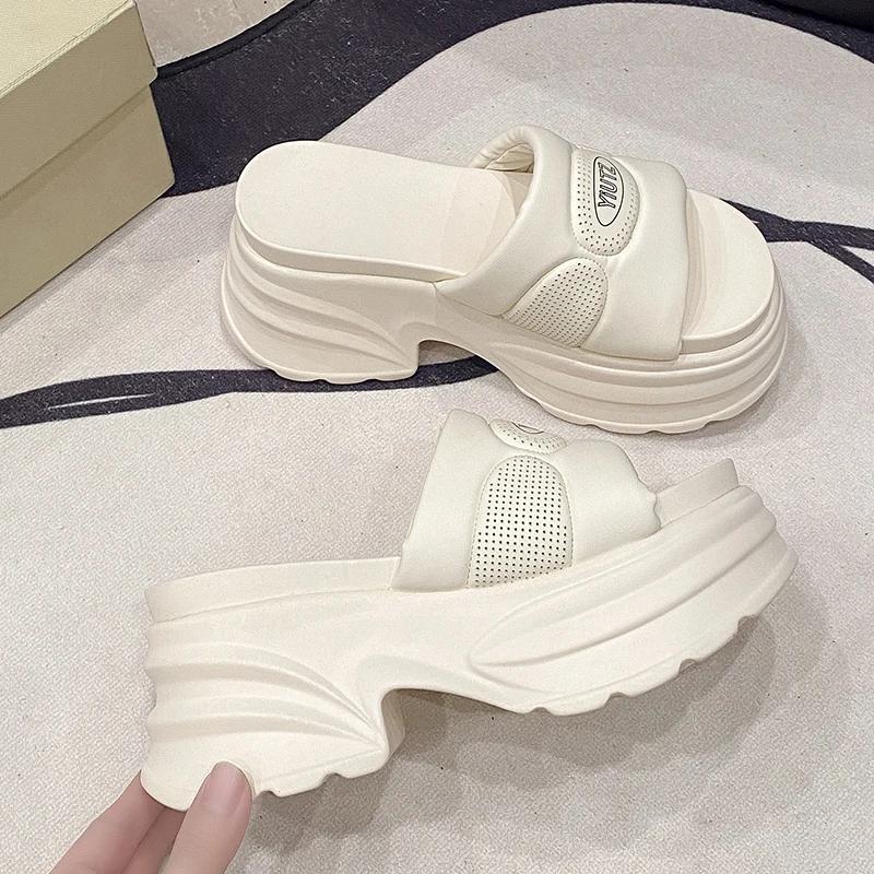 Fashion 8CM Fashion Platform High Slippers Women Open Toe Wedges Sandals Summer Soft Slipper Indoor Outdoor Leisure Beach Shoes Black