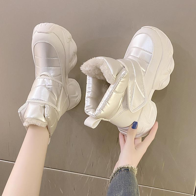 Fashion Fashion Snow Boots Women Waterproof Keep Warm Plush Platform Shoes Female Lace Up Mid-Calf Boots Winter Shoes Botas Femininas