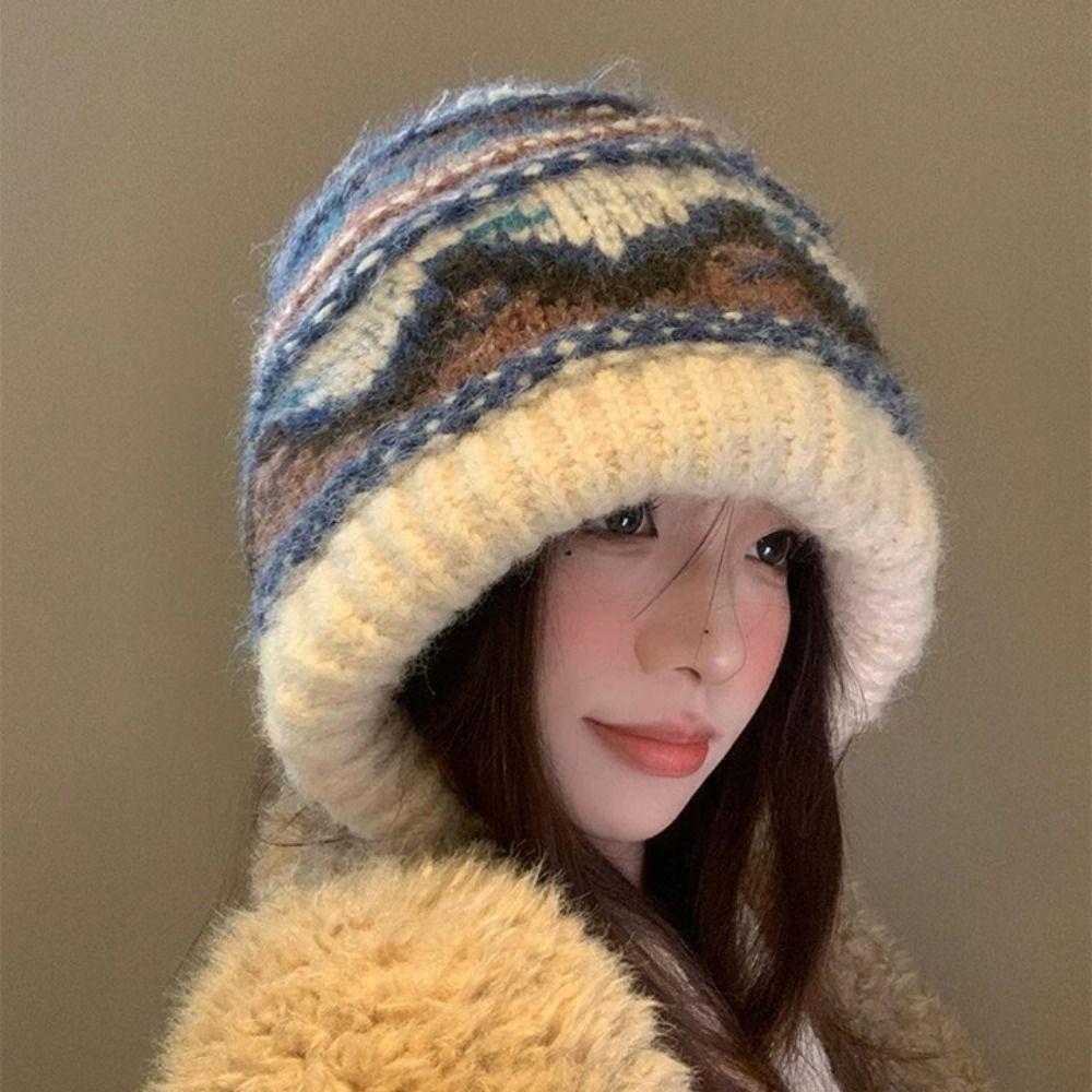 Thicken Knitted Plush Hat Windproof Warm Hat Fashion Pullover Beanie Hat Outdoor