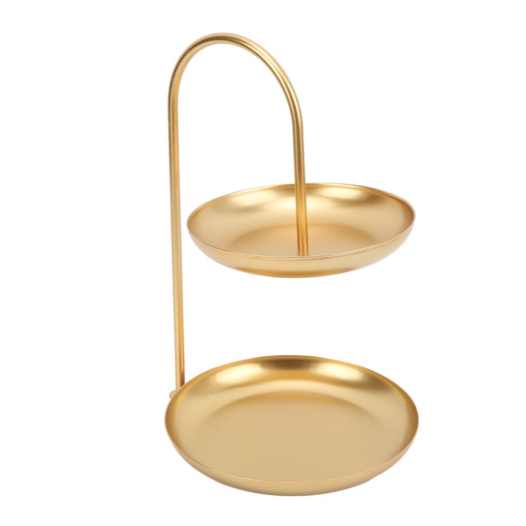 2 Tiered Fruit Tray Large Capacity Simple Nordic Style Gold Metal Snack Tray for Home Office