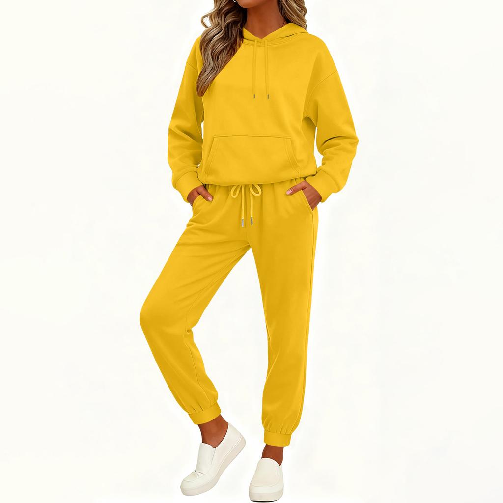 Women's Fashion Casual Solid Color Loose Hooded Sweatshirt Suit