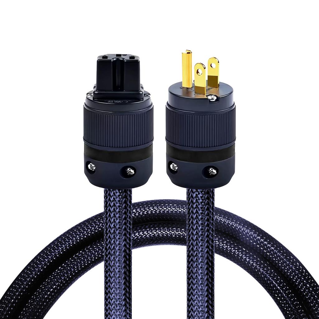 HiFi Power Braided Sleeved Amplifier Power Copper Shielded and Layered OD Audiophile High End AC Power Cable with 24K Gold Plated US Cable, Cord,