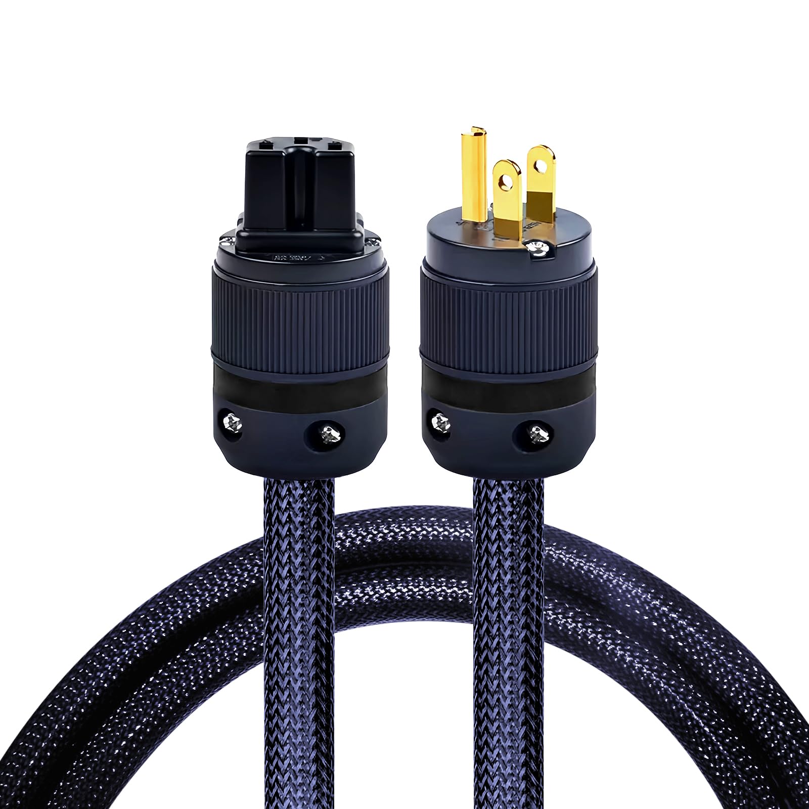 

HiFi Power Braided Sleeved Amplifier Power Copper Shielded and Layered OD Audiophile High End AC Power Cable with 24K Gold Plated US Cable, Cord,